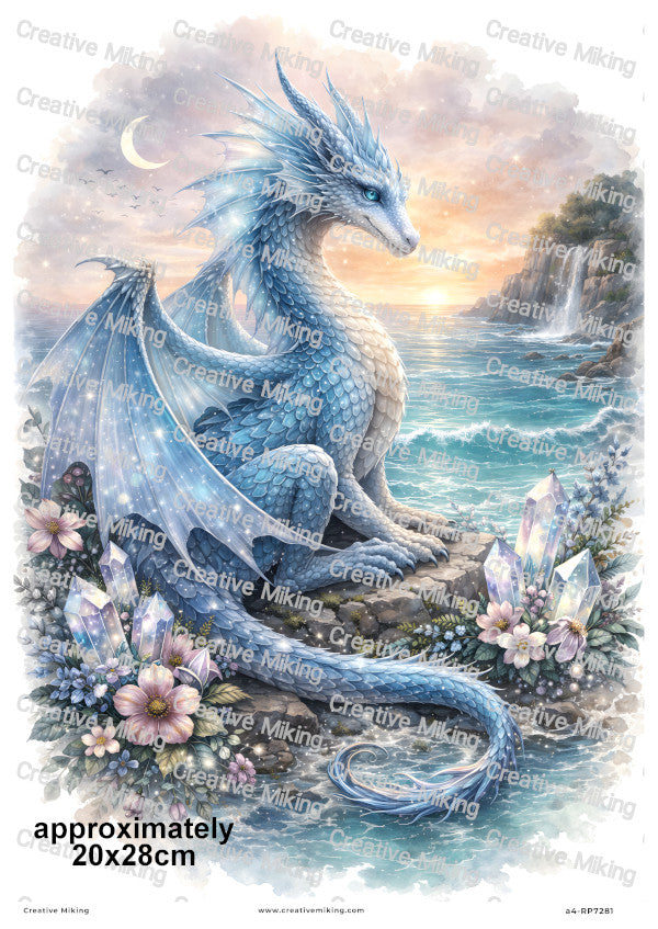 Mystical Ocean Dragon With Crystals At Sunset Decoupage Rice Paper | RP7281