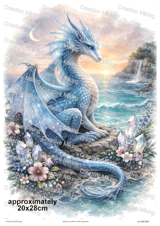 Mystical Ocean Dragon With Crystals At Sunset Decoupage Rice Paper | RP7281