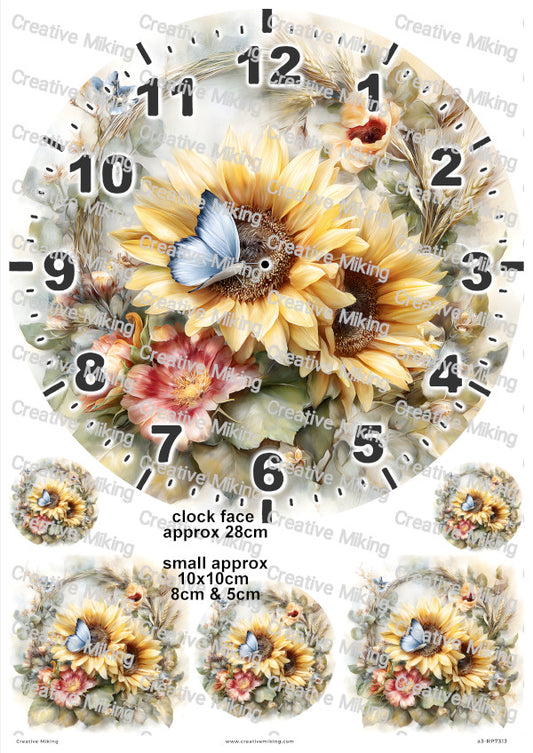 Sunflowers Clock Face Decoupage Rice Paper | RP7313