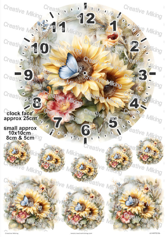 Sunflowers Clock Face Decoupage Rice Paper | RP7313b