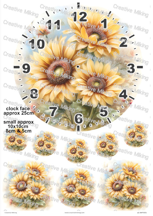 Sunflowers Clock Face Decoupage Rice Paper | RP7314