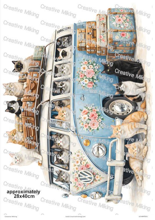 Cats Camper Van Decoupage Rice Paper | RP7315
