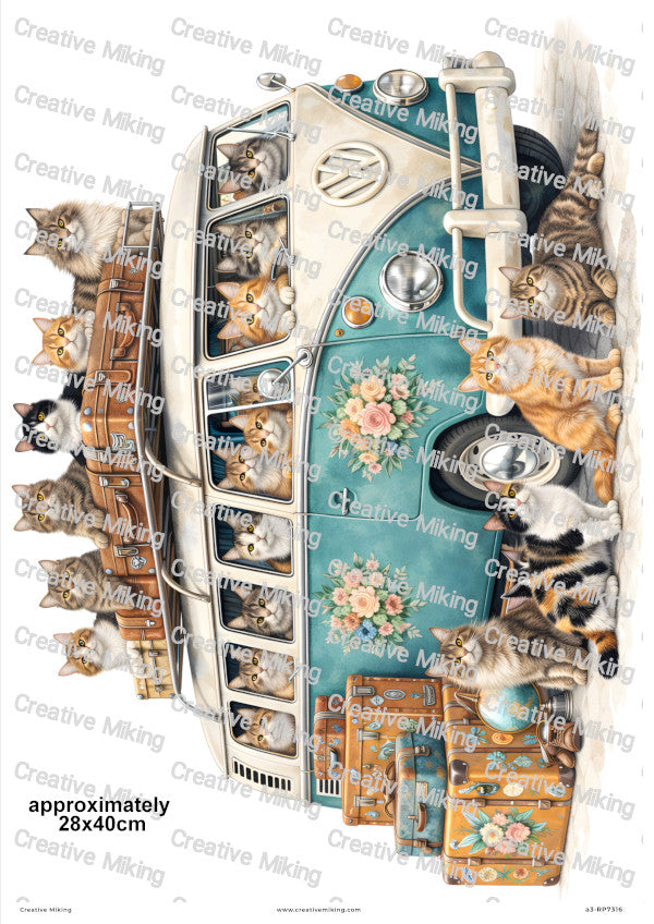 Cats Camper Van Decoupage Rice Paper | RP7316