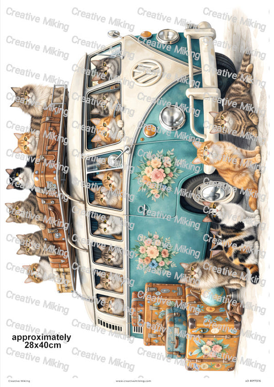 Cats Camper Van Decoupage Rice Paper | RP7316