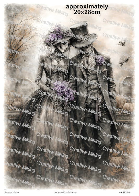 Gothic Skeleton Bride And Groom Decoupage Rice Paper | RP7318