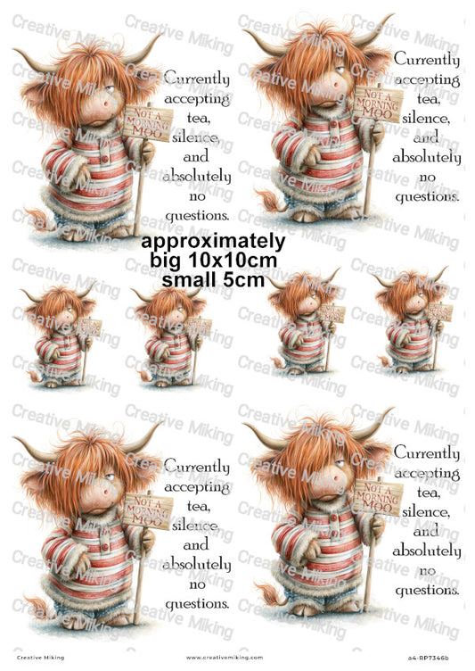 Highland Cow Funny Decoupage Rice Paper | RP7346b