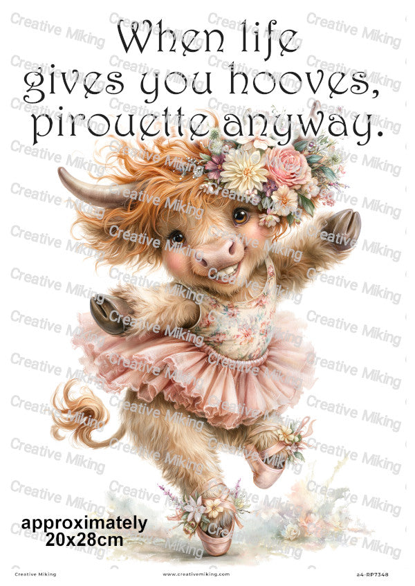 Ballerina Highland Cow Funny Decoupage Rice Paper | RP7348