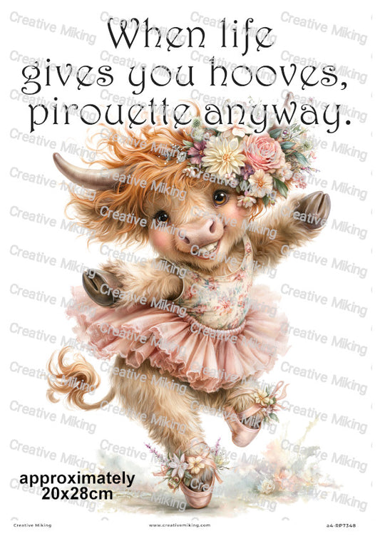 Ballerina Highland Cow Funny Decoupage Rice Paper | RP7348