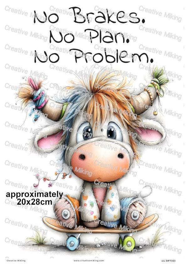 Skateboarding Highland Cow Funny Decoupage Rice Paper | RP7353