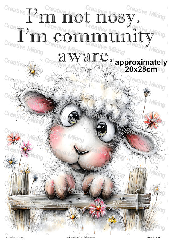 Nosy Sheep At The Fence Funny Decoupage Rice Paper | RP7354
