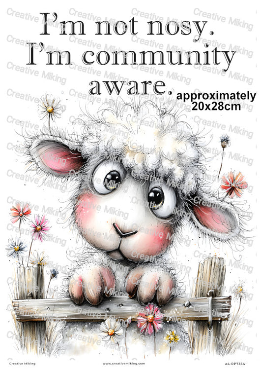 Nosy Sheep At The Fence Funny Decoupage Rice Paper | RP7354