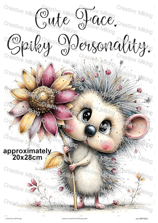 Hedgehog With Giant Flower Funny Decoupage Rice Paper | RP7356
