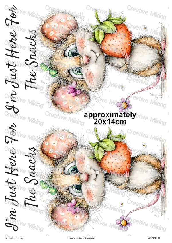 Mouse With Strawberry Funny Decoupage Rice Paper | RP7357