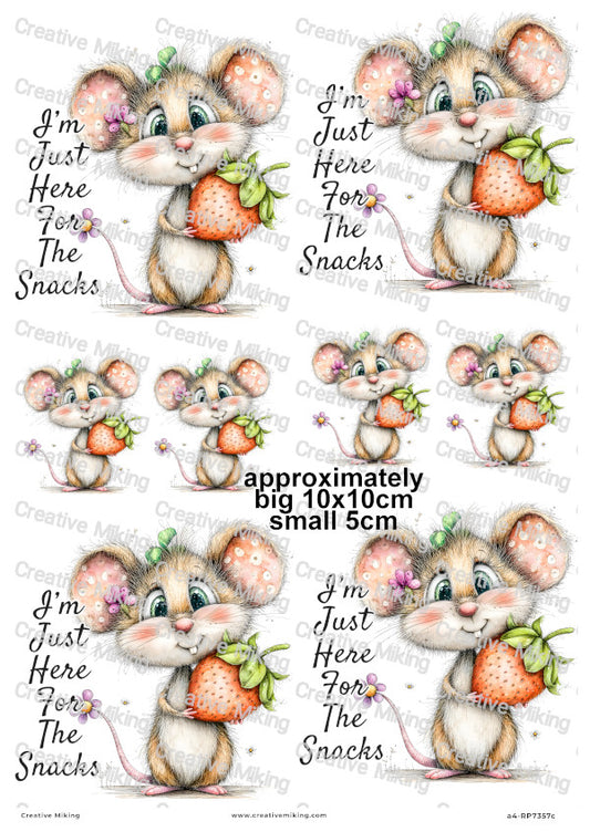 Mouse With Strawberry Funny Decoupage Rice Paper | RP7357c