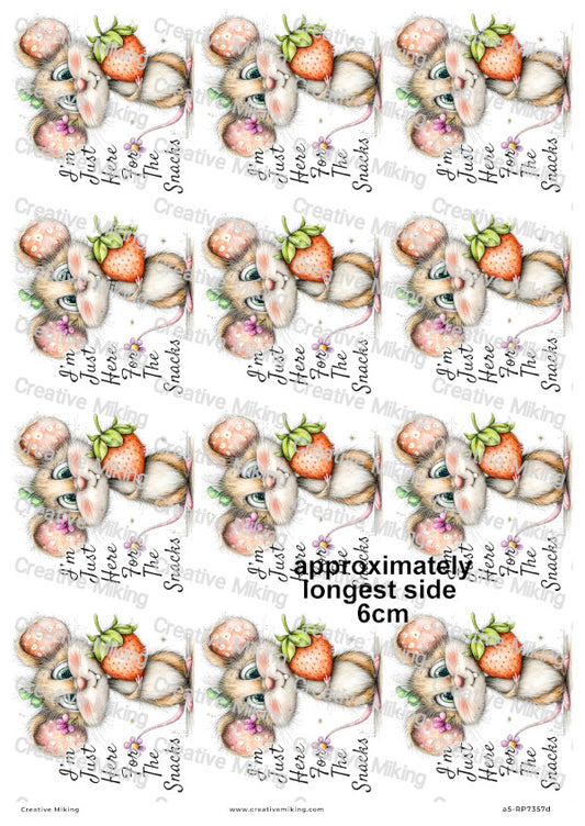 Mouse With Strawberry Funny Decoupage Rice Paper | RP7357d