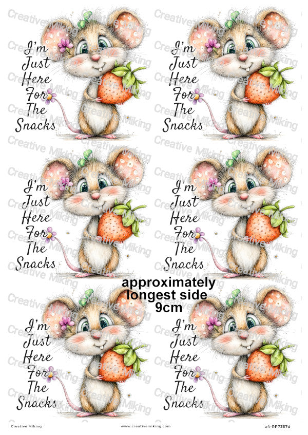 Mouse With Strawberry Funny Decoupage Rice Paper | RP7357d