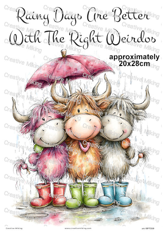 Highland Cow Friends In Wellies Funny Decoupage Rice Paper | RP7359