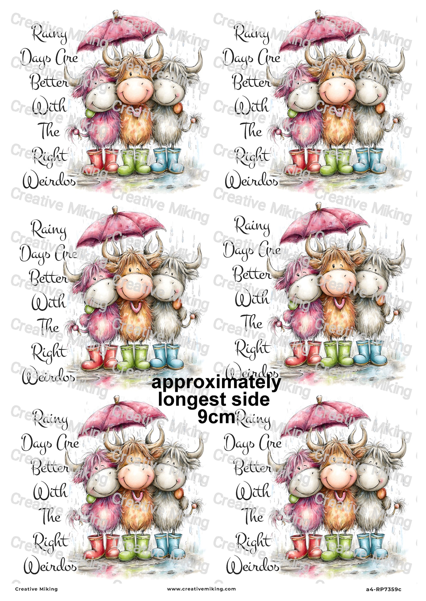 Highland Cow Friends In Wellies Funny Decoupage Rice Paper | RP7359c