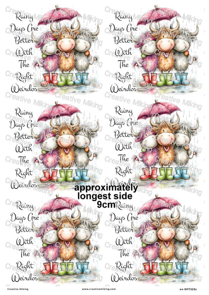 Highland Cow Friends In Wellies Funny Decoupage Rice Paper | RP7359c