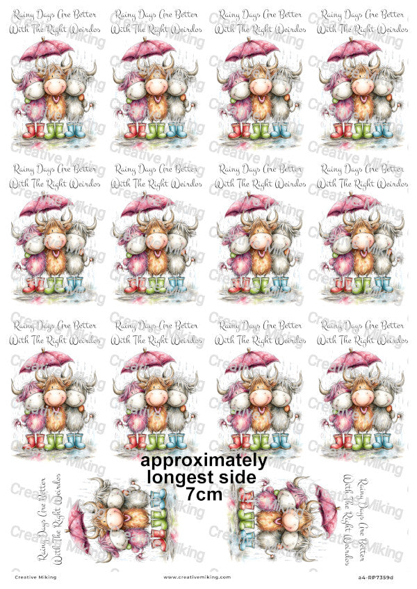 Highland Cow Friends In Wellies Funny Decoupage Rice Paper | RP7359d