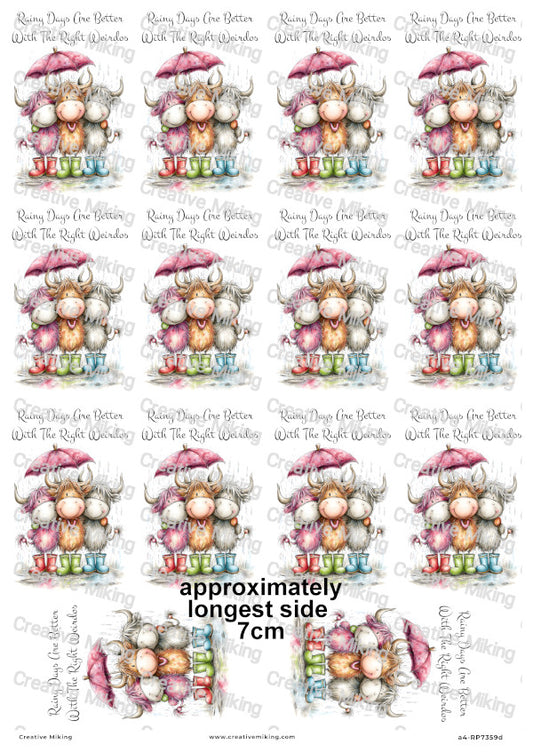 Highland Cow Friends In Wellies Funny Decoupage Rice Paper | RP7359d