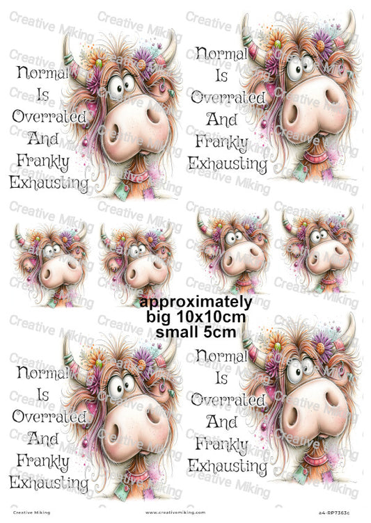 Quirky Highland Cow Funny Decoupage Rice Paper | RP7363c