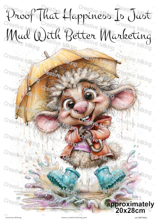 Sheep Jumping In Puddles Funny Decoupage Rice Paper | RP7364