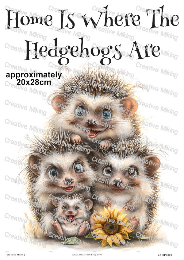Hedgehog Family Funny Decoupage Rice Paper | RP7369
