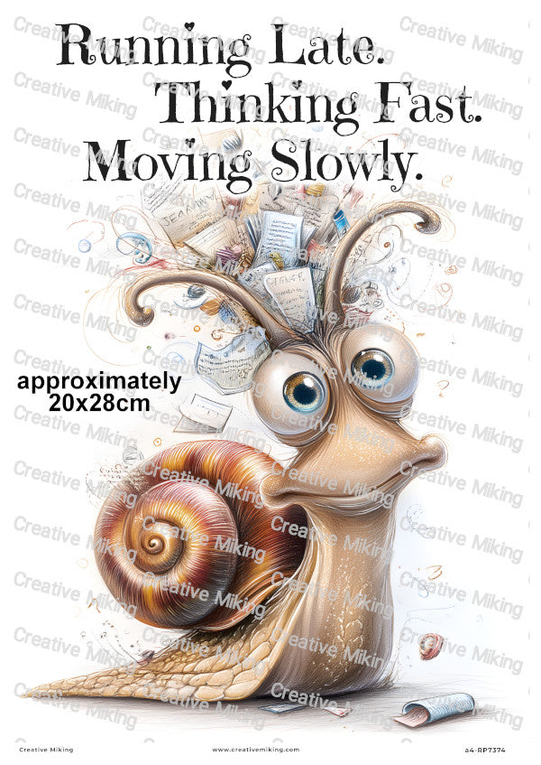 Overthinking Snail Funny Decoupage Rice Paper | RP7374