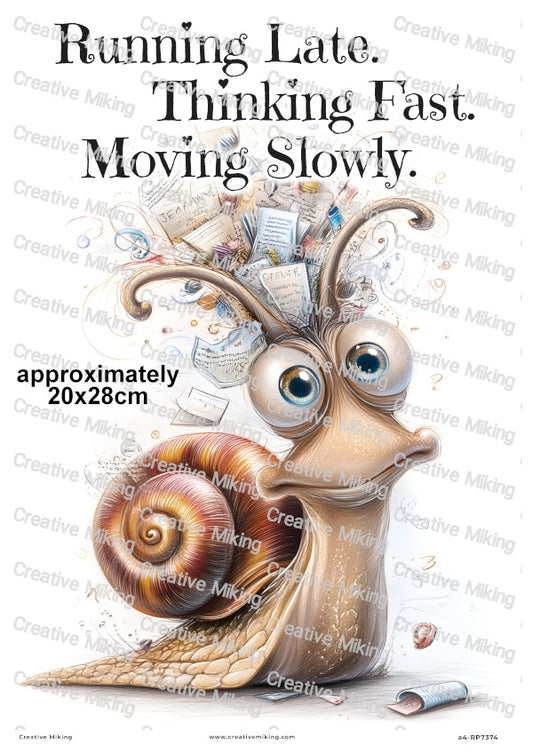 Overthinking Snail Funny Decoupage Rice Paper | RP7374