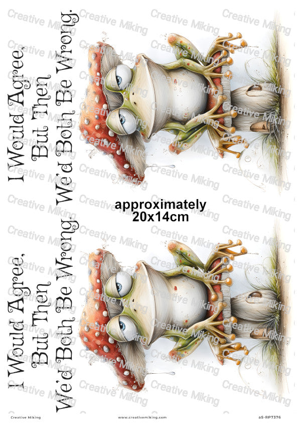Frog On Mushroom Funny Decoupage Rice Paper | RP7376