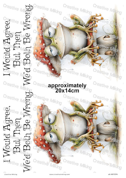 Frog On Mushroom Funny Decoupage Rice Paper | RP7376