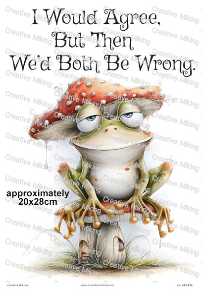 Frog On Mushroom Funny Decoupage Rice Paper | RP7376