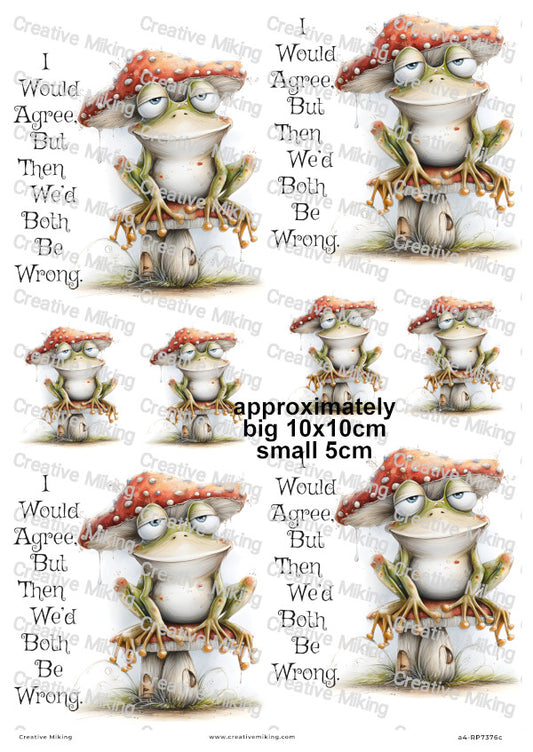 Frog On Mushroom Funny Decoupage Rice Paper | RP7376c