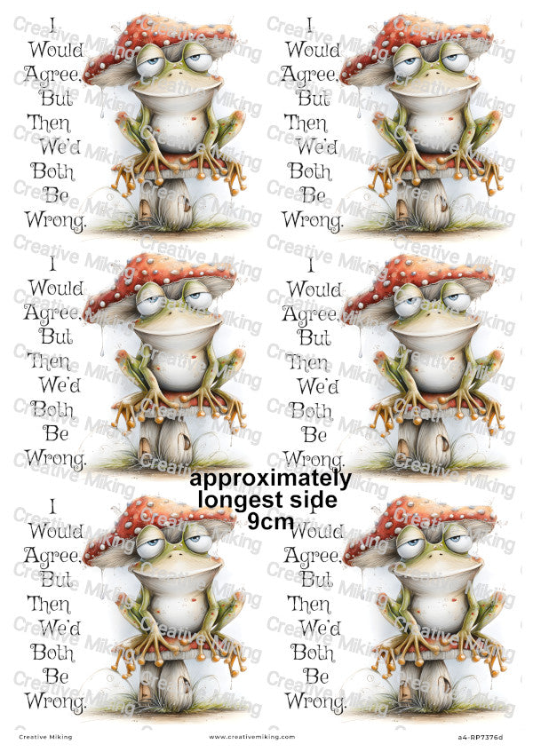 Frog On Mushroom Funny Decoupage Rice Paper | RP7376d