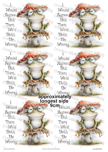 Frog On Mushroom Funny Decoupage Rice Paper | RP7376d