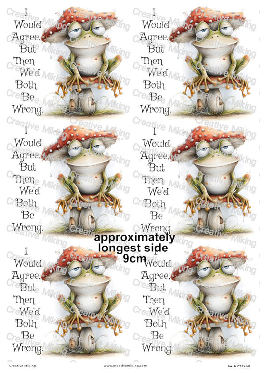 Frog On Mushroom Funny Decoupage Rice Paper | RP7376d