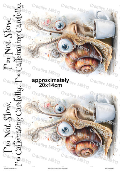 Coffee Snail Funny Decoupage Rice Paper | RP7381