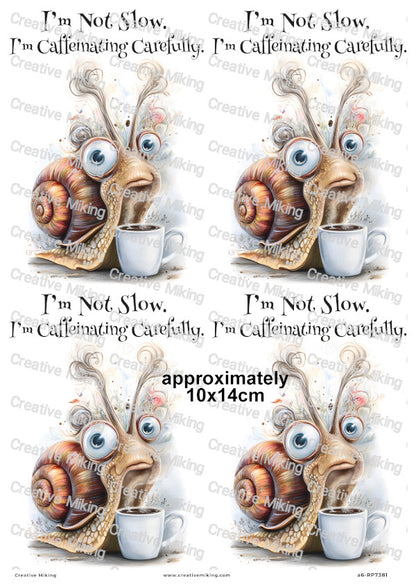 Coffee Snail Funny Decoupage Rice Paper | RP7381