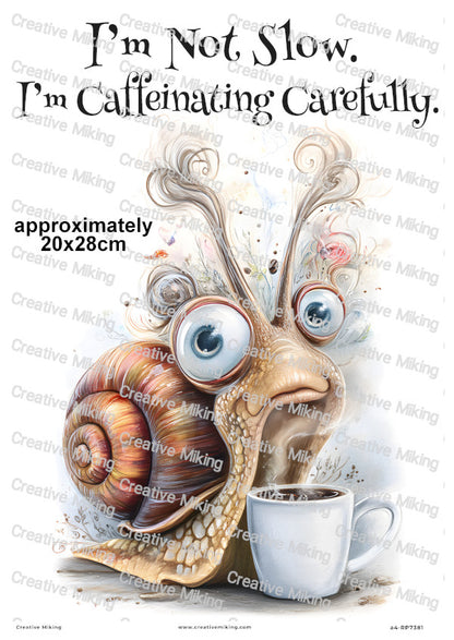 Coffee Snail Funny Decoupage Rice Paper | RP7381