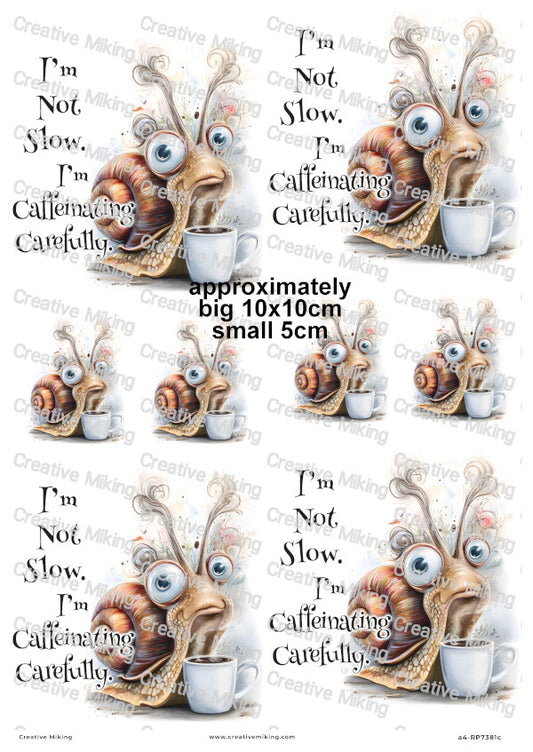Coffee Snail Funny Decoupage Rice Paper | RP7381c