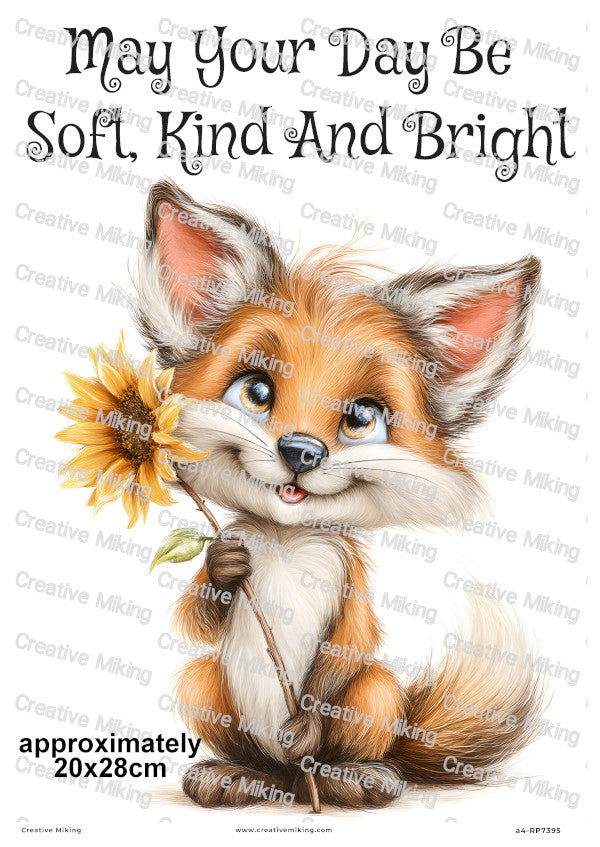Fox With Sunflower Uplifting Decoupage Rice Paper | RP7395