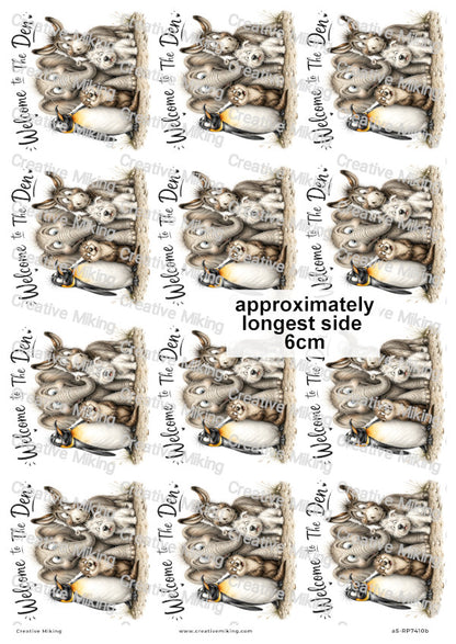 Funny Animal Family Decoupage Rice Paper | RP7410b