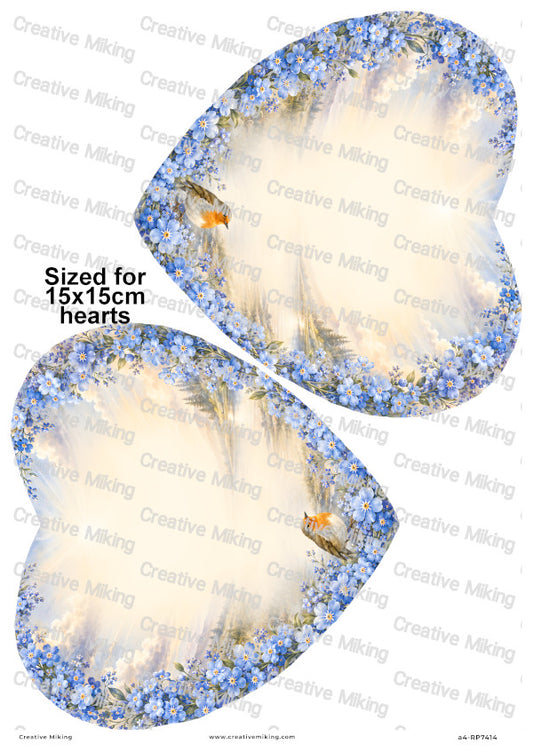Robin Bird With Forget-Me-Not Flowers Decoupage Rice Paper | RP7414