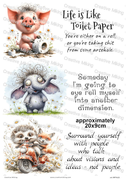 Pig Elephant And Hedgehog Funny Decoupage Rice Paper | RP7422