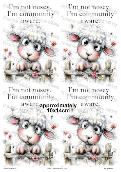 Nosey Sheep At The Fence Funny Decoupage Rice Paper | RP7427