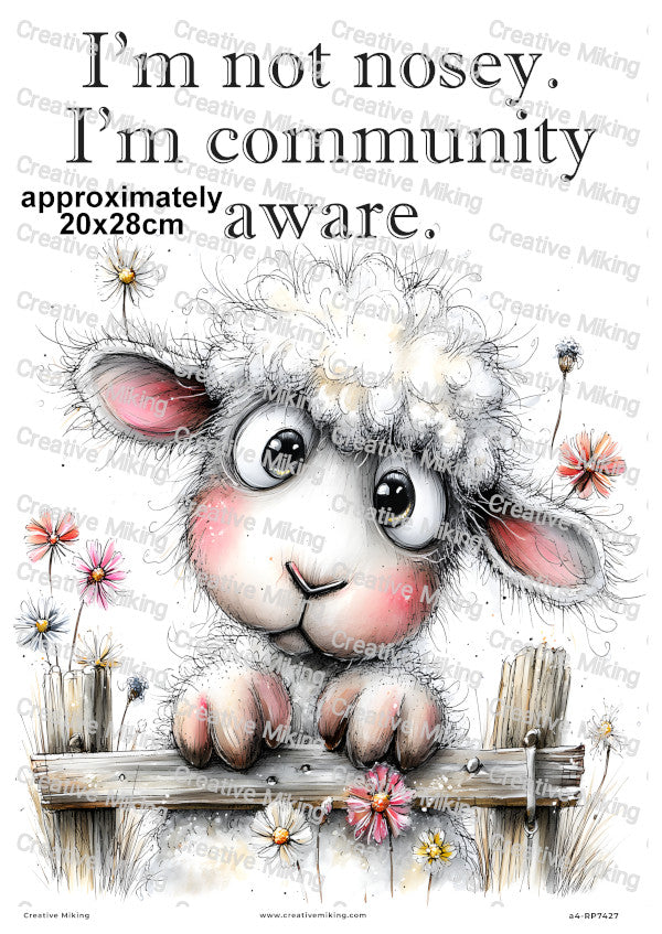 Nosey Sheep At The Fence Funny Decoupage Rice Paper | RP7427