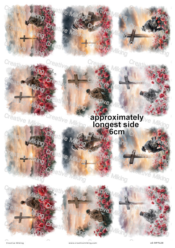 Soldiers In Poppy Field Remembrance Decoupage Rice Paper | RP7428