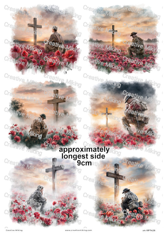 Soldiers In Poppy Field Remembrance Decoupage Rice Paper | RP7428