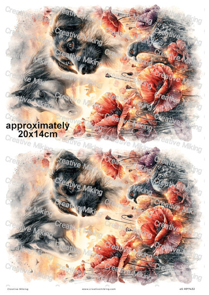 Horse Dog And Pigeon In Poppy Field Remembrance Decoupage Rice Paper | RP7432